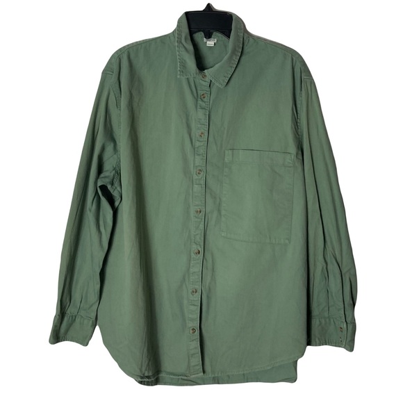 Aerie Button Down Shirt Cotton XL Green Long Sleeve Collar Utility Boxy Casual - Picture 1 of 7